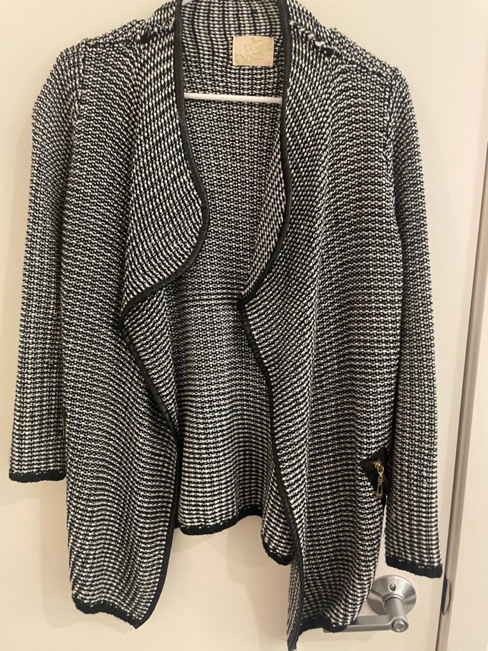 Black & White Open Front Knit Cardigan